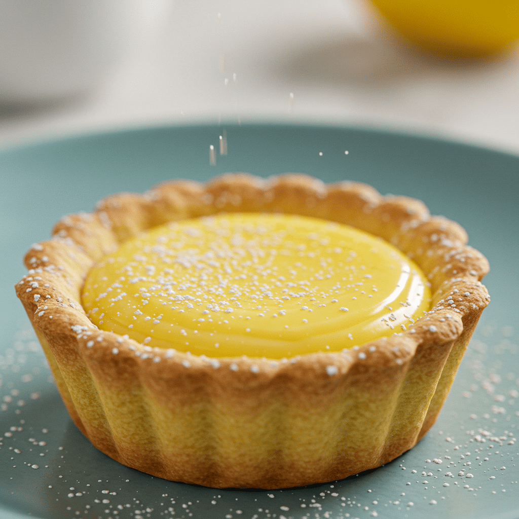 Baby lemon impossible pie recipe with condensed milk on pastel plate