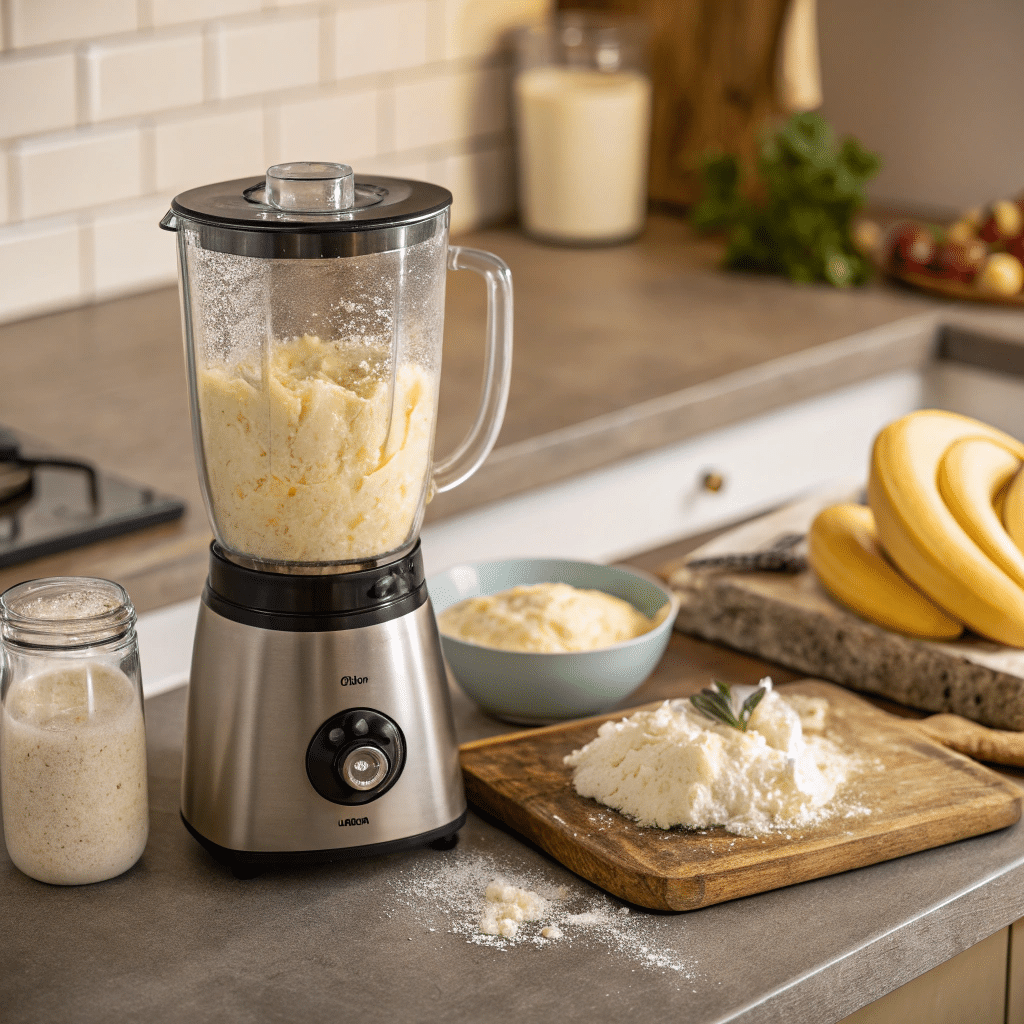 Blender processing cottage cheese for banana bread batter