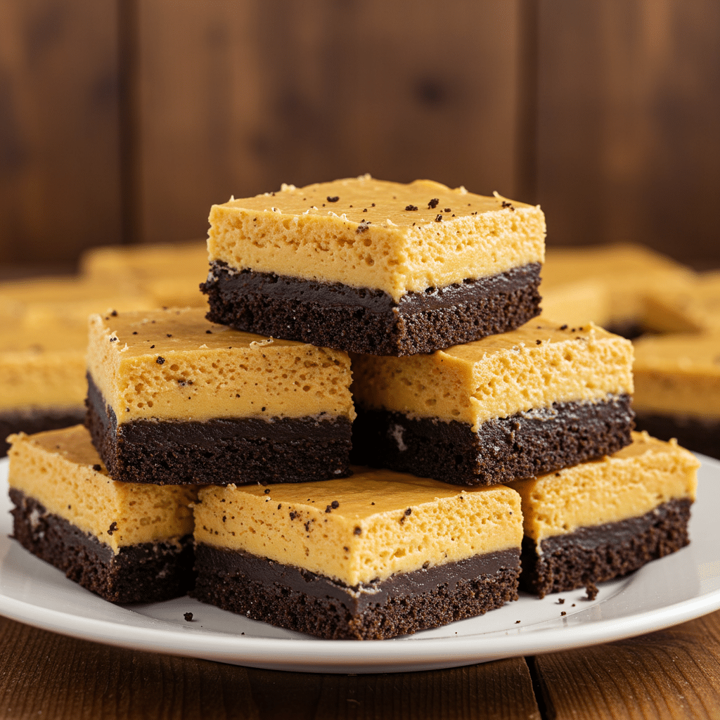 Butterscotch Mud Bars stacked with brownie, mousse, and Oreo layers
