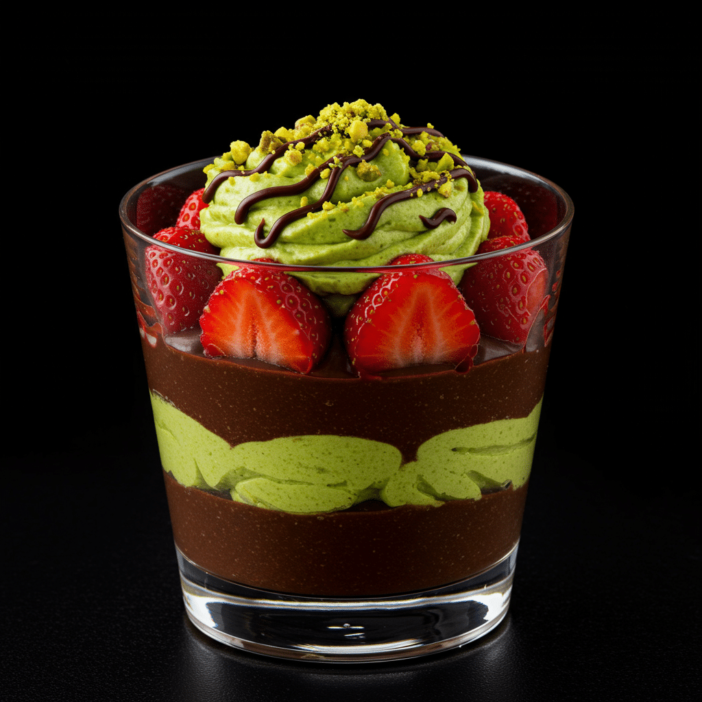 Dubai chocolate strawberries in a clear dessert cup with chocolate drizzle