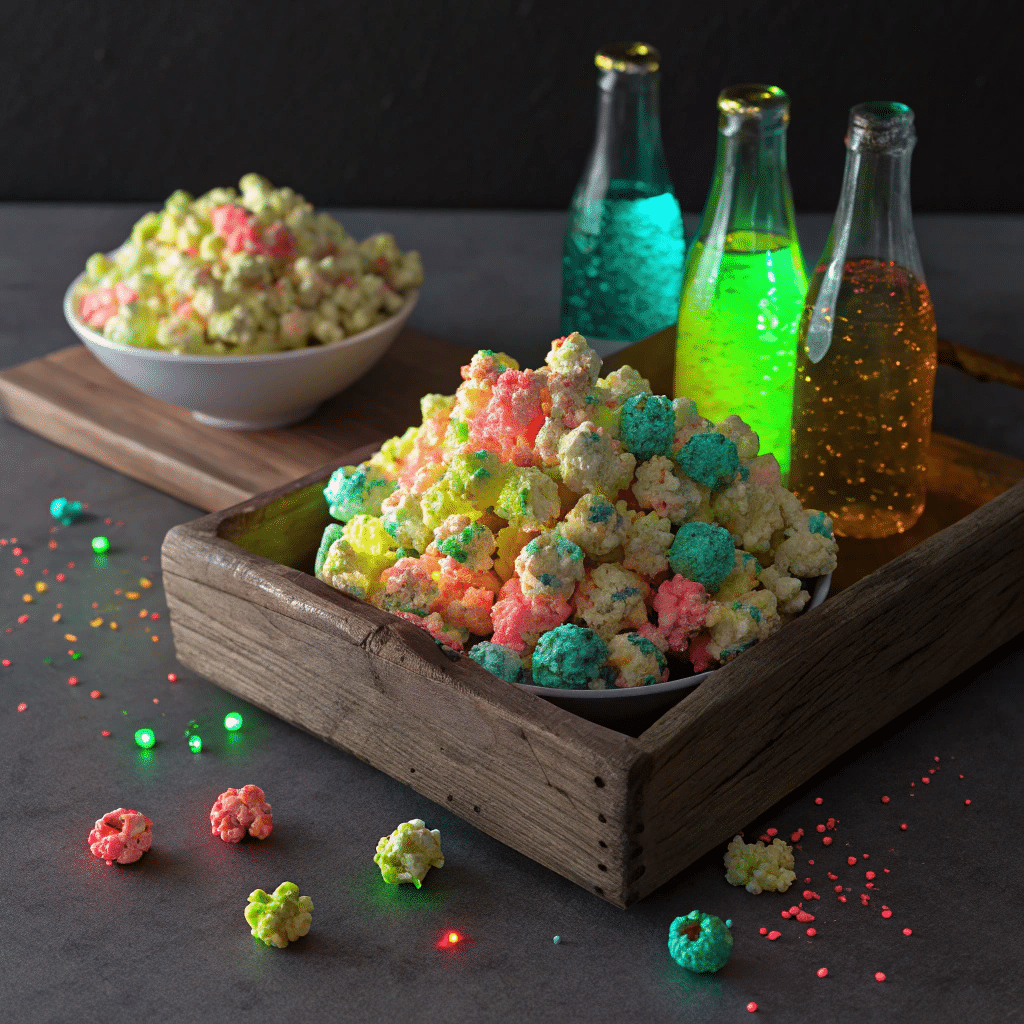 Glow-in-the-dark candy popcorn bombs under black light
