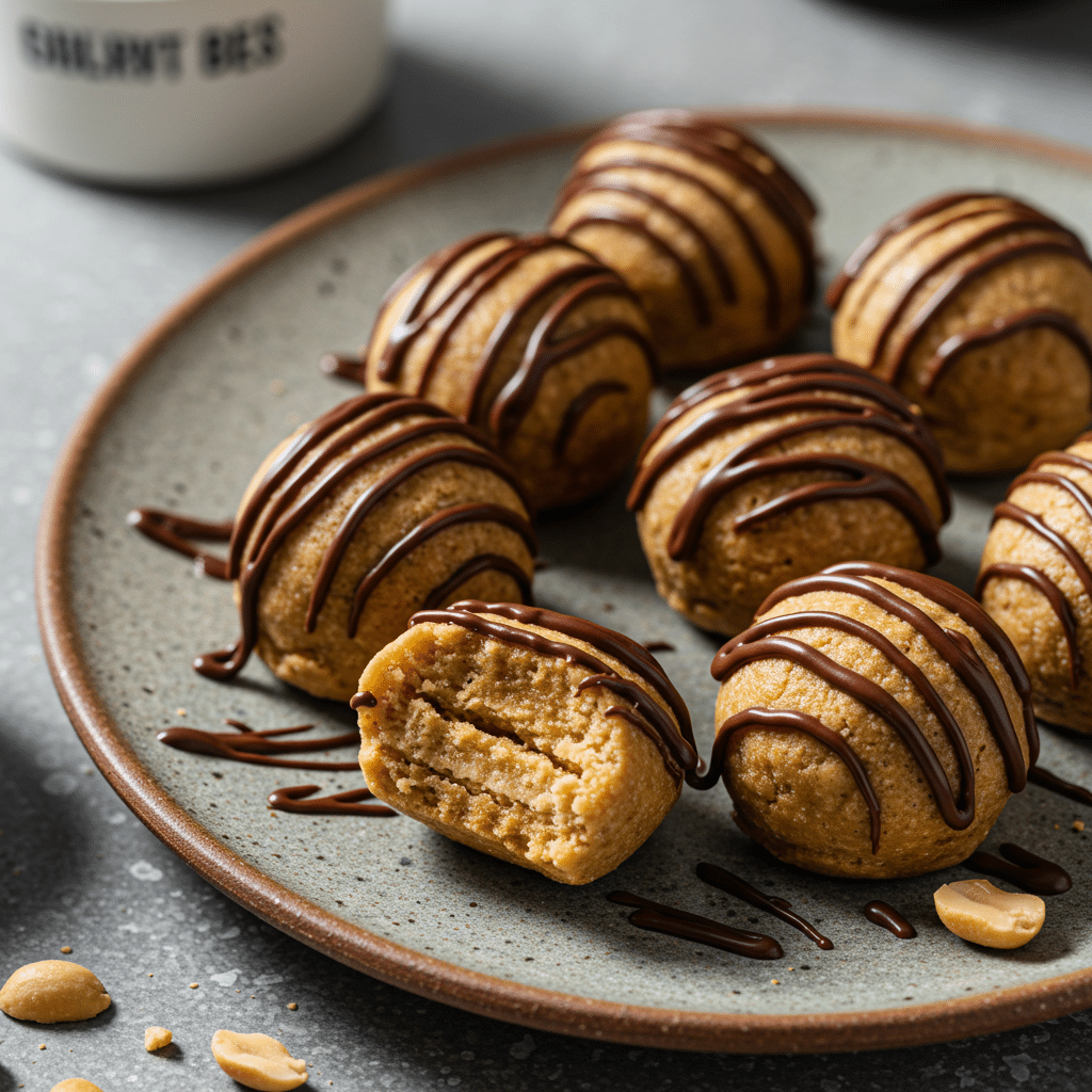 No Bake Peanut Butter Greek Yogurt Bites on plate
